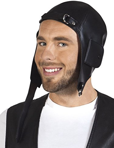 Boland 95933 - Mütze Pilot Jackson, Schwarze Haube, Kopfbedeckung für Karneval und Mottoparty im Lederlook, Kostüm Zubehör, Faschingskostüme