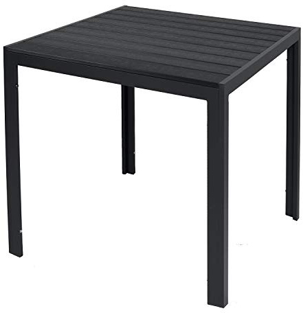 INDA-Exclusiv Aluminium Gartentisch Esstisch Gartenmöbel Tisch WPC Holzimitat wetterfest anthrazit/schwarz 80x80x74cm