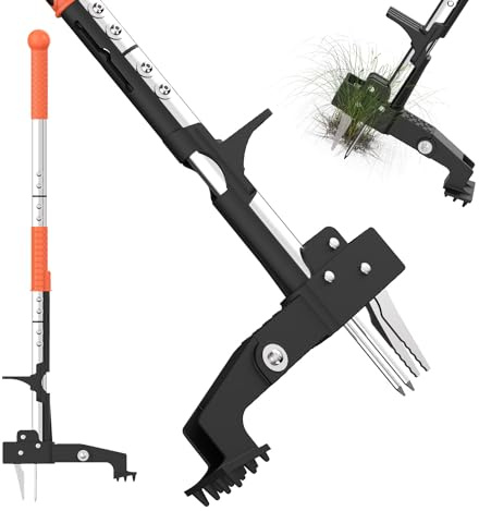 Unkrautabziehwerkzeug, Garten Stand-Up Unkrautabzieher mit ergonomischem 100CM langem Griff und 4 hochfesten Edelstahlkrallen, leicht Unkraut entfernen, ohne zu biegen, zu ziehen oder zu knien.