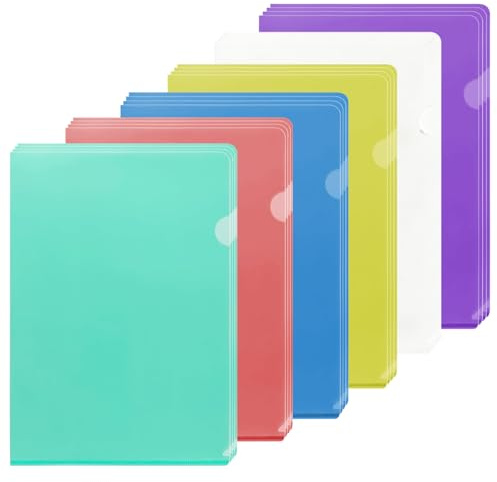 X-YSUNEAS 24 Stück A4 Kunststoffmappen, 6 Farben Transparente Dokumentenmappen mit Ober Seitenöffnung, Plastikhüllen für Schule, Büro, Berichte, Projekte Dokumentenorganisation