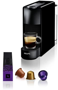 Nespresso Krups Essenza Mini Kaffeekapselmaschine, 7 Kapseln, 19 bar, Energiesparmodus, 1260 Watt, ‎0,6 l Wassertankvolumen, sehr kleines Gehäuse, schwarz, Energieklasse A, XN1108
