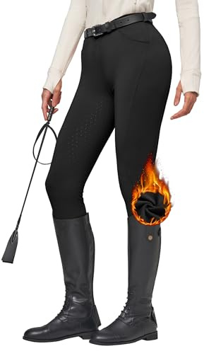 WILLIT Damen Reithose Winter gefüttert Reithose Fleece Reitleggings Silikon Vollbesatz Reitsport Thermo Hose mit Taschen Gürtelschlaufen