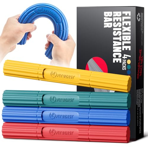 FitBeast Handübungsstangen für die physikalische Therapie - lindern Sehnenentzündungsschmerzen und verbessern die Griffstärke, Verletzungserholung, Unterarm (4er-Set - Gelb Grün Blau Rot)