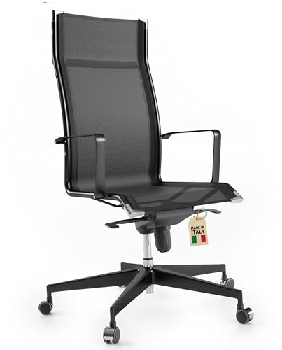 Bossberg BB70 Ergonomischer Bürostuhl, Design Schreibtischstuhl mit Lordosenstütze für Home Office & Büro, Rückenfreundlich & Höhenverstellbar, Made in Italy - Absolut Schwarz
