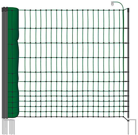 VOSS.farming 25 m Hundezaun, Katzenzaun, Hühnerzaun, Geflügelzaun, Geflügelnetz, 112 cm, 9 Pfähle, 2 Spitzen, grün Classic