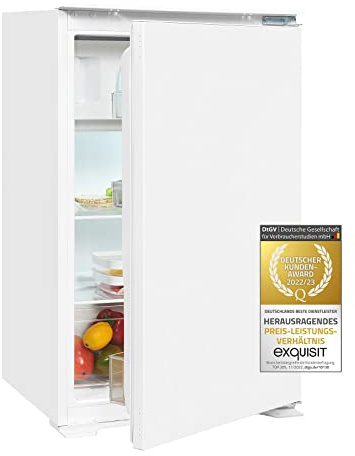 Exquisit EKS131-4-E-040E Einbau-Kühlschrank - 118 l Kühl-Gefrier-Kombi | Weißer Einbaukühlschrank mit 4-Sterne Gefrierfach, wechselbarem Türanschlag, Glasablagen und sparsamer LED-Beleuchtung