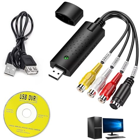 USB 2.0 Audio Video Grabber Konverter, Videokassetten Digitalisieren, VHS zu PC, Unterstützt Windows 11/10/8/7 und Mac, Ideal für VCR/VHS/DVD - Hochauflösende Video Digitalisierung und Bearbeitung