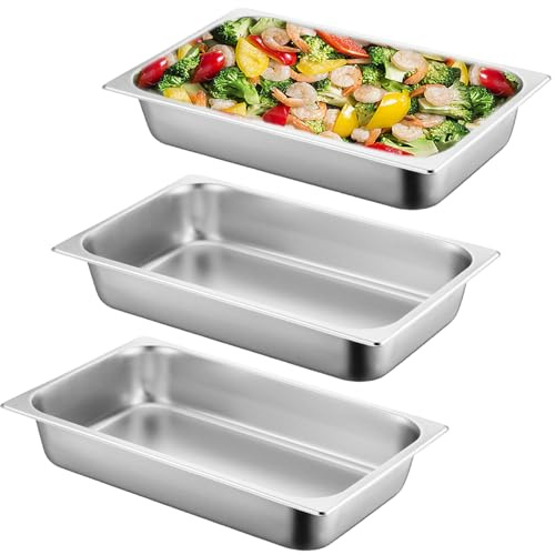 Panierschalen Set 3-Teilig, Edelstahl GN 1/3 Behälter 32,5 x 17,5 x 6,5 cm, GN Behälter-Set, 2.4 Liter Metall Panierstrasse Rechteckig, Gastronormbehälter Ideal für Schnitzel, Fleisch, Fisch, Silber