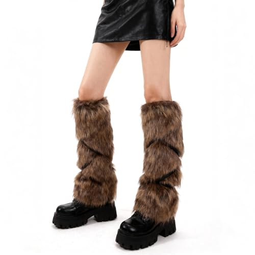 XEPST Kunstfell Beinwärmer Flauschige Fell Stulpen Beinstulpen für Damen Herren, Mittelalterliche Warrior Fellstulpen Armstulpen für Wikinger Kostüm Accessoires