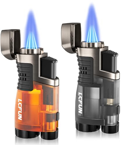 LcFun Sturmfeuerzeug Jetflamme Gas Butan Nachfüllbar, 2 Stück Feuerzeug Jetflame, Winddichtes 3 Flammen Jet Feuerzeug für Küche, Grill, Camping (Verkauft ohne Gas)