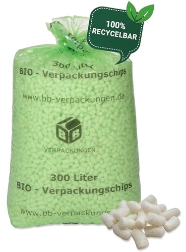 BB-Verpackungen 4x 300 Liter BIO-Verpackungschips BIG (4 Beutel) | antistatisches Füllmaterial, leichte Polsterchips und 100% biologisch abbaubar