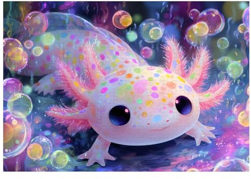 Ulord 300 Teile Puzzle für Erwachsene Axolotl Bunte Blasen Puzzles 38x26 cm | Süßes Puzzle für Erwachsene und Kinder Heimdekoration Geburtstagsparty Geschenk Spielzeug