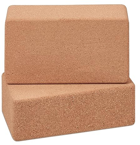 Relaxdays Yogablock, 2er Set, Yogaklötze aus Kork, für Yogaübungen, HBT: 12 x 22,5 x 7 cm, rutschfeste Yogawürfel, Natur