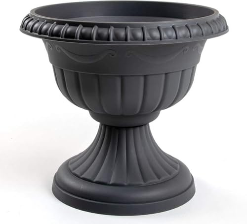 pokm toolsmarket - ⌀30cm Pflanzkübel Pflanzpokal, dekorative Amphore, Pflanzgefäß Schale Vase Topf auf Fuß, Farbe Anthrazit, Blumentopf Roma No. IV
