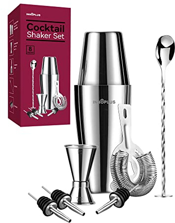 Cocktail Shaker Set, 27oz 800ML 8-teiliges Edelstahl Cocktail Set | Premium Edelstahl Cocktail Set Geschenk mit Zubehör & Rezeptkarten,Barkeeper Set Shaker für Cocktails Mixer