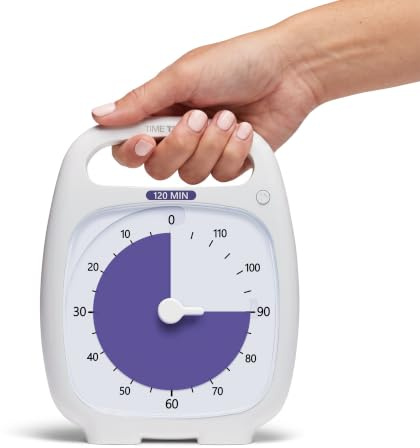 TIME TIMER PLUS 120-Minuten Visueller Analog Timer Uhr - Optionaler Aktustischer Alarm (Lautstärkeregler) Kein lautes Ticken; Zeitmanagement-Tool (Weiß)