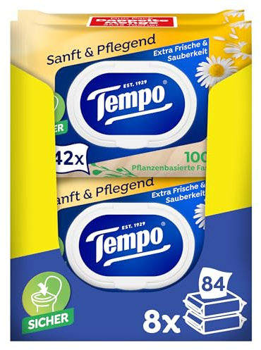 Tempo Feuchte Toilettentücher "Sanft & Pflegend" - Megapack - 16 Packungen mit je 42 Tüchern - Duo Packs - mit natürlicher Kamille - Toilettenpapier, dermatologisch getestet & pH-hautneutral