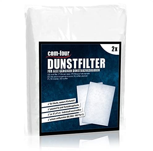 com-four® 2x Filter für Dunstabzugshaube zuschneidbar - Abzugshaube Filter universell einsetzbar - Dunstabzugsfiltereinlage - Fett-Filtermatte - weißer Dunstfilter (2 Stück)