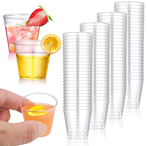 Hejo 100 Stück Plastik Schnapsgläser, 3cl/30ml Shotgläser, Plastikbecher, Schnapsbecher aus PS - Material, Wiederverwendbarer Trinkbecher für Partys, Weihnachten