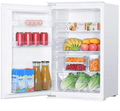 SCHOEPF – KSE510A+ Einbau-Kühlschrank 129 L – Leise 39 dB – Automatisches Abtauen – 88 x 54 x 54 cm – Wechselbarer Türanschlag – Vollraum-Kühlschrank mit Glasablagen und Gemüseschublade