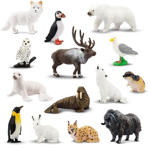 TOYMANY 14 Stück Arktische Tierfiguren Set Plastiktiere Polar Spielfiguren Pinguin Tiere-Figuren Eisbär Spielzeug kleine Winter Mini-Tiere Figuren, Geburtstagskuchen Dekoration Geschenk Osterei