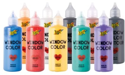 Window Color | XXL Set | 10 x 80 ml | Window-colour | Fenster-farbe | Bastel-farbe | Farben-set | Fenstermalfarben | Profiset für Kleine und Große Künstler | [unbedenklich] | für Folie, Glas, Fliesen