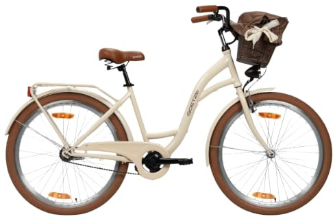 Goetze Style 26/28 Zoll Citybike, Komfort Fahrrad 1-Gang, Rücktrittbremse | Tiefeinsteiger, V-Brake & Rücktrittbremse, LED-Beleuchtung, Rattankorb, Gepäckträger, Schutzbleche, Ständer & Klingel