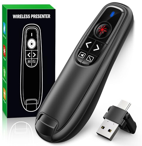ZRZLMVP Presenter USB C Wireless Powerpoint Pointer für Präsentationen | [2-in-1 USB & Type C] 2.4 GHz PC Fernbedienung Präsenter Präsentations-Fernbedienung für Windows/Mac/Linux/Laptop/Powerpoint
