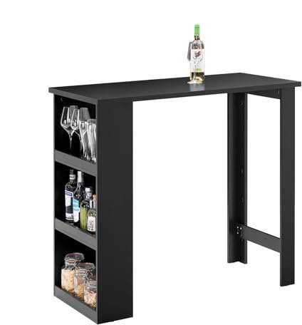 SoBuy Küchentheke Bartisch mit 3 Ablageflächen, Stehtisch für Kleine Räume, Hoher Tresentisch für Küche, Wohnzimmer oder Büro Schwarz 112 x 106 x 57 cm FWT17-II-SCH