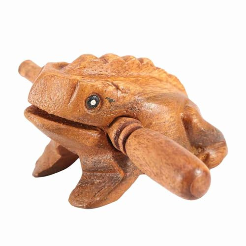 Lwuey Guiro Frosch mit Schlägel, Hölzerner Musikinstrument Frochtier aus Holz Soundblock für Percussion Musikunterricht 10.6 cm Klangfrosch Traditionelles Thailand Musik Deko