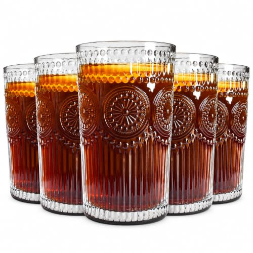 Sendez 6 Longdrinkgläser 340 ml mit Relief Sonne – Wassergläser Set – Saftgläser & Cocktailgläser – Transparent – Spülmaschinengeeignet