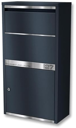 Metzler® Paketbox Avalon 1 Anthrazit, rostfreier und massiver Stahlbriefkasten mit Gravurplatte, kontaktloses Klappensystem, wetterfester XXL Paketkasten 44x82x22 cm, Schloss, außen sicher und modern