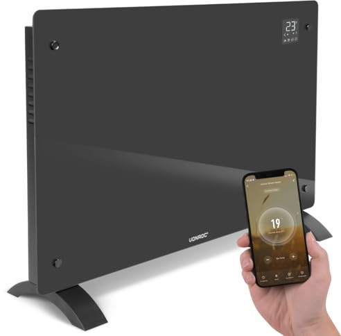 VONROC Elektroheizung energiesparend 2000W - Konvektor Heizung [24qm Räume] - Mobile Elektrische Heizung [App/Touch Steuerung] - Heizkörper 2in1 Wand-/Bodenmontage - Grau