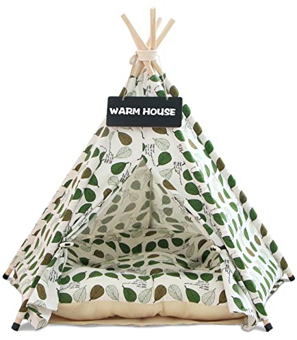 Tipi Zelt fur Hunde und Katzen,Pet Tipi Hunde-Katzenbett mit Kissen, Luxery Hundezelte Hundehöhle und Haustierhäuser mit Kissen und Tafel
