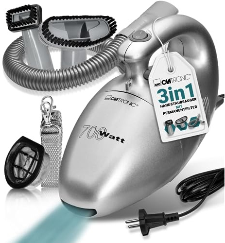 Clatronic® Handstaubsauger mit 700 Watt & geringem Gewicht | Staubsauger zum Absaugen von Polstern, Autos, Computer uvm. | Vacuum Cleaner mit 6m Kabel & permanent Staubfilter | inkl. Zubehör | HS 2631