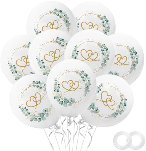 30 Stück Luftballons Hochzeit, Helium Ballons Hochzeit Herzen um Eukalyptus Weiß Hochzeitsballons Weiss Luftballons Helium Set für Geburtstag Verlobung Brautdusche Valentinstag Hochzeitsdeko