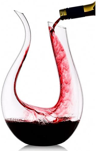 Zerci Weinkaraffe, 100 % bleifrei, U-förmig, Kristall, Weinkaraffe, rot, mundgeblasen, 1,5 l