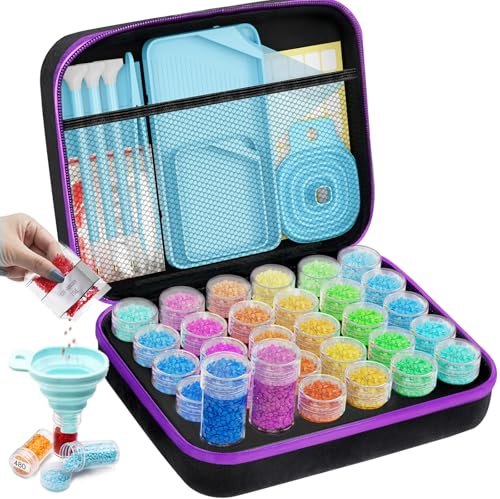 ARTDOT 5D Diamond Painting Zubehör Boxen, 30 Stück Diamant Painting Aufbewahrungsbox mit Koffer Trichter Stickers