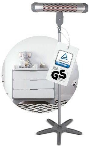 Babyruf BR 80 Wickeltisch Heizstrahler | 2 Heizstufen 400/800 Watt | Wandmontage oder Standgerät | Baby Heizstrahler mit Sicherheitsgeflecht | Wärmestrahler | Schwenkbar & Höhenverstellbar | grau