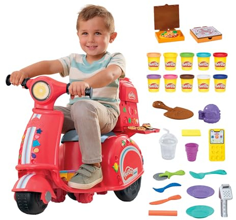Play-Doh Pizza-Lieferspaß, Scooter und Spielküche, 10 Dosen Knetmasse zum Pizza Backen, Bastel-Set inklusive vieler Accessoires und Werkzeuge, kreative für Kinder ab 3 Jahren