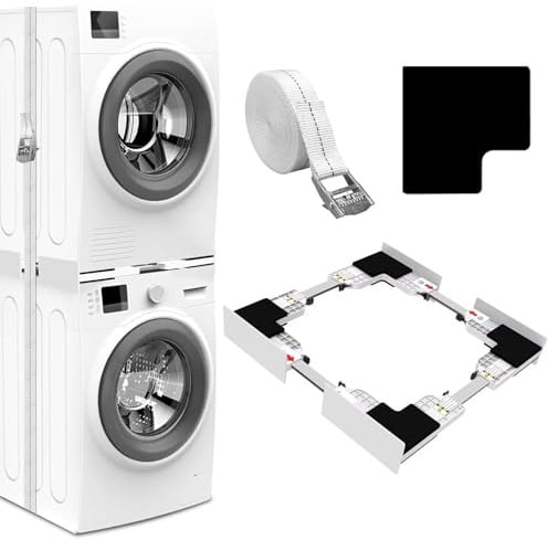 NIUXX Universal Verbindungsrahmen Set für Waschmaschine und Trockner, Zwischeneinbaurahmen Kit für 46-66cm Waschmaschinen Trockner, Stapelbausatz mit Ratschenseil, Zwischeneinbausatz für Waschküche