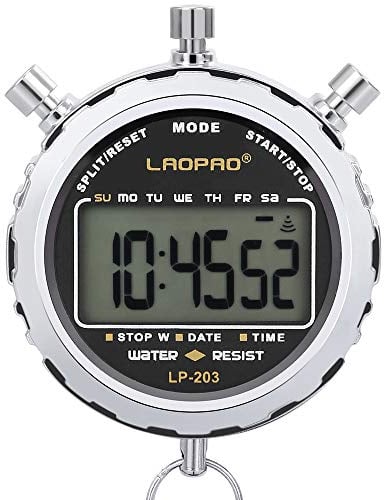 Digitale Stoppuhr,Laopao Handheld Großes LCD-Display Wasserdicht täglich Alarm 1/100 Sekunden Precision Timer Für Fussball Sports Training