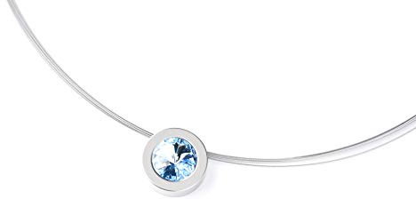 TIABELLE – Collier LARA aus Titan mit funkelndem Swarovski® Kristall – Silberfarbene Kette für Damen – allergenfrei & hautverträglich – Handmade in Germany (L=45cm | 15,9mm ø | Aquamarine)