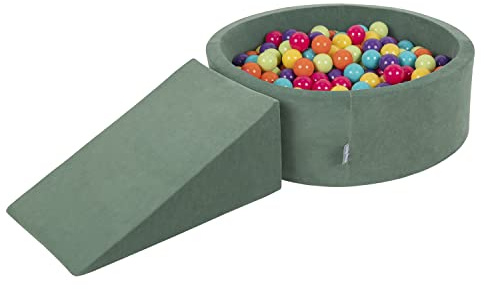 KiddyMoon Spielplatz Velvet Aus Schaumstoff Rund Bällebad Bällebad (200 Bälle) + Zwickel Ballgruben Babys Spielbad, Waldgrün: Hellgrün/Gelb/Türkis/Orange/Dunkelpink/Violett
