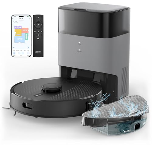 AIRROBO T20+ Saugroboter mit Wischfunktion, 3.5L Staubsauger Roboter mit Absaugstation, 180Min Laufzeit, LiDAR Navigation, Starke Saugkraft ideal für Teppich und Tierhaare, APP Steuerung