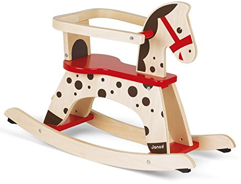 Janod J05984 „Caramel“ Holz-Schaukelpferd, Kleinkinderspielzeug, Gleichgewicht Lernen, für Kinder ab 1 Jahr, braun und rot