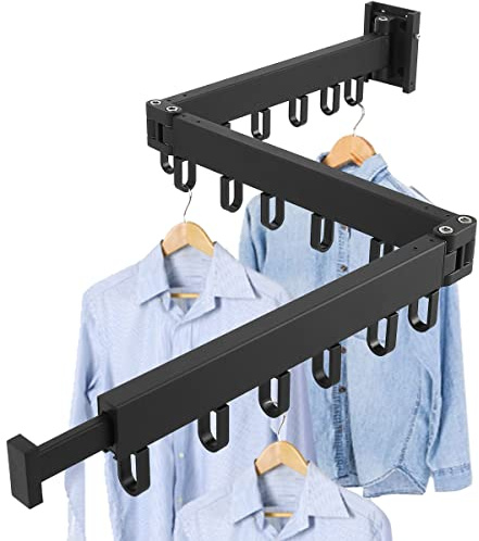 Lieonvis Einziehbarer Kleiderständer, Aluminium, Klappbar, Wandmontage, Wäscheständer mit Handtuchhalter, Kleiderhaken, Starke Tragfähigkeit, für Balkon, Schlafzimmer, Three Fold (Abschnitt A)