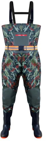 ENEN Wathose Herren Damen Wasserdicht Neopren gr 36-46 Wathose mit Stiefeln, Atmungsaktiv Verstellbare Schultergurte Anglerhose Angelhose Watstiefel Angelbekleidung (Camouflage,39)