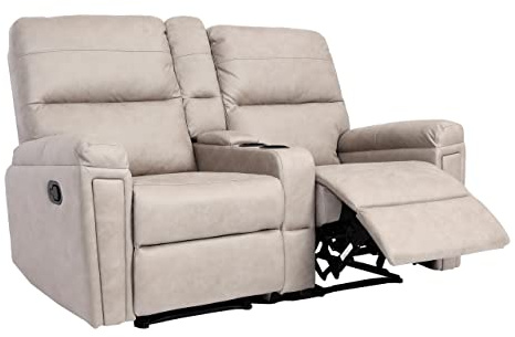 Mendler 2er Kinosessel HWC-K17 Getränkehalter - Stoff/Textil hellgrau | Relaxsessel, Fernsehsessel, Sofa, Nosagfederung, Fach