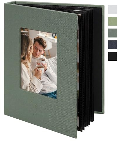 Fotoalbum klein Einsteckalbum 10x15 – 24 Taschen Mini Fotoalbum mit Fenster – Fotobuch zum Selbstgestalten für Hochzeit, Baby & Reise – Graugrün